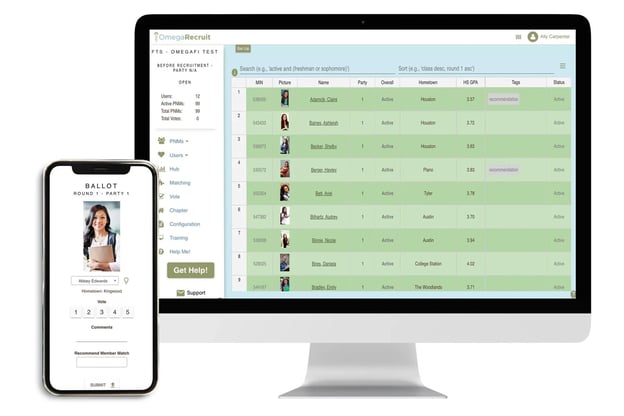 A screenshot of OmegaRecruit, which is software that streamlines and enhances sorority and fraternity recruitment.