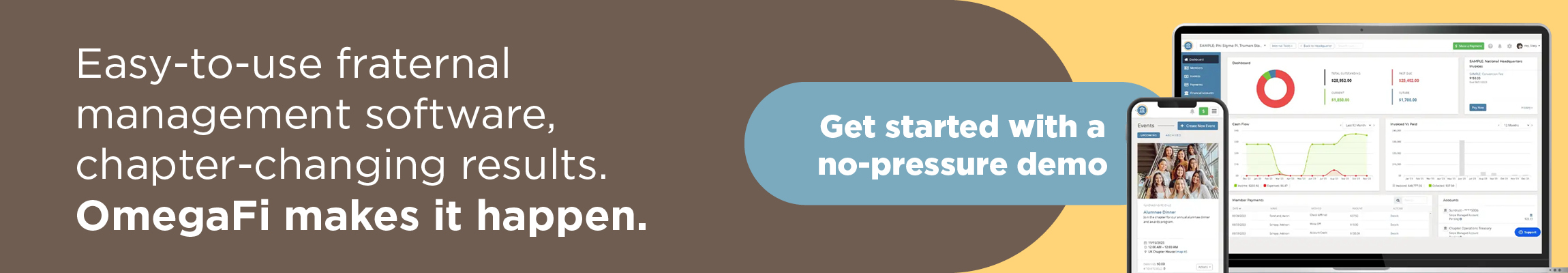 Easy-to-use fraternal management software, chapter-changing results. OmegaFi makes it happen. Click for a no-pressure demo.